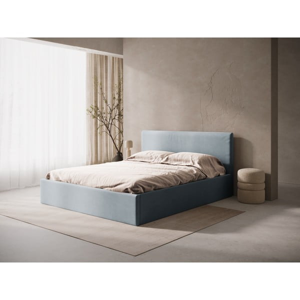 Letto matrimoniale imbottito azzurro con contenitore/senza testiera con rete inclusa 140x200 cm Susan – Micadoni -image-1