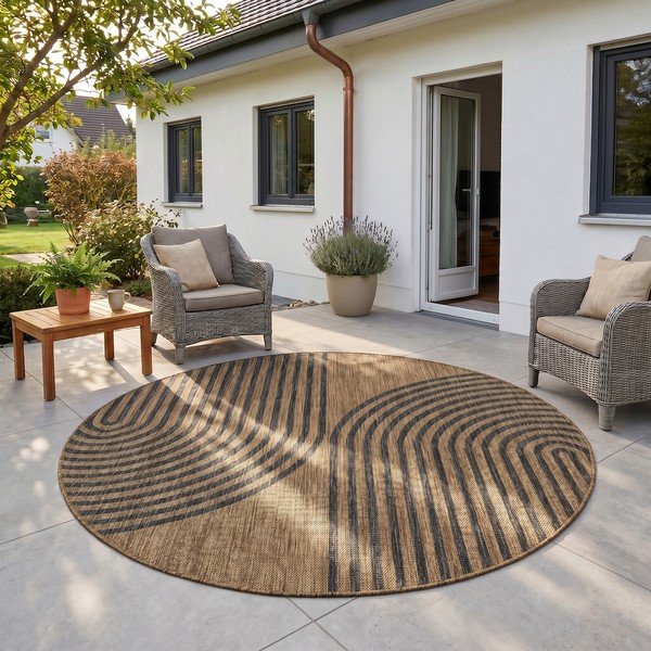 Tappeto da interno/esterno rotondo nero/marrone ø 160 cm Mira 1453 – Ayyildiz Carpets-image-1