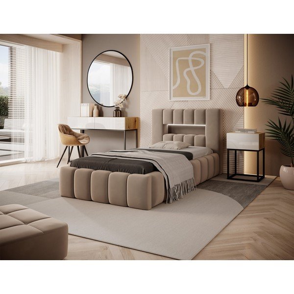 Letto singolo imbottito marrone chiaro con contenitore con rete inclusa 90x200 cm Lamica – ELTAP-image-2
