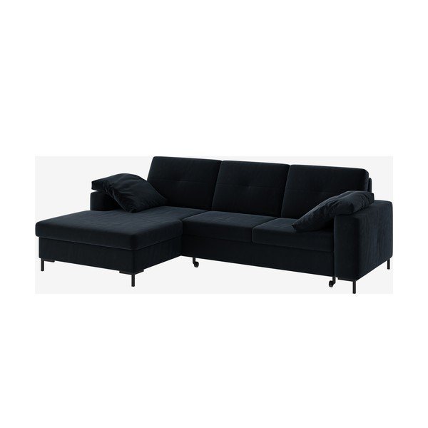 Divano letto angolare in velluto blu scuro, angolo sinistro Moor - Ghado-image-2