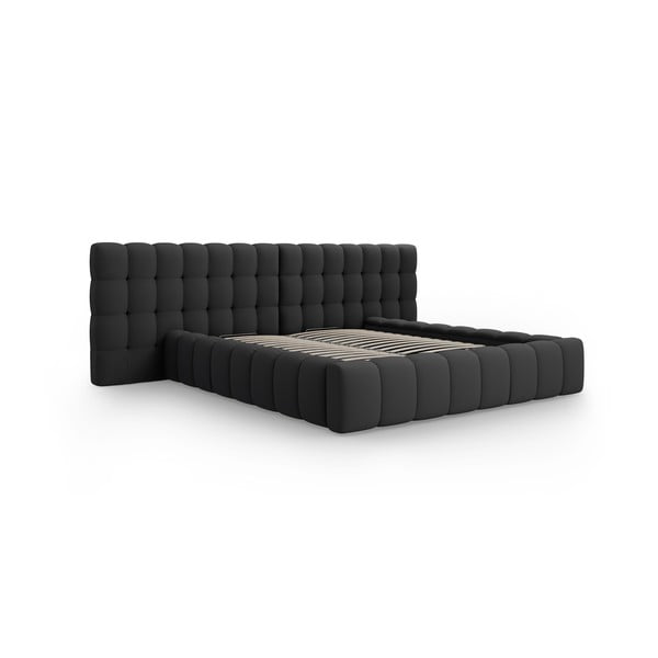 Letto matrimoniale imbottito nero con spazio contenitivo e rete 180x200 cm Mamaia - Micadoni Home