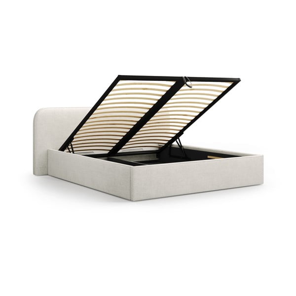 Letto matrimoniale imbottito grigio chiaro con contenitore e rete inclusi 140x200 cm Elizabeth – Micadoni -image-2