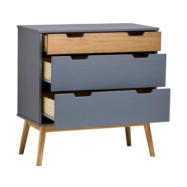 Cassettiera grigia in legno di pino massiccio, altezza 82 cm Baku - Marckeric-image-4