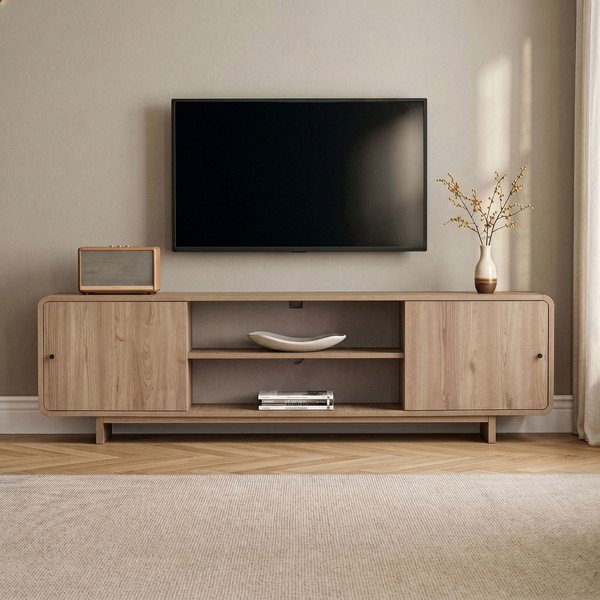 Mobile TV colore naturale chiaro con effetto rovere 180x52x34 cm Mirel – Nordure-image-1