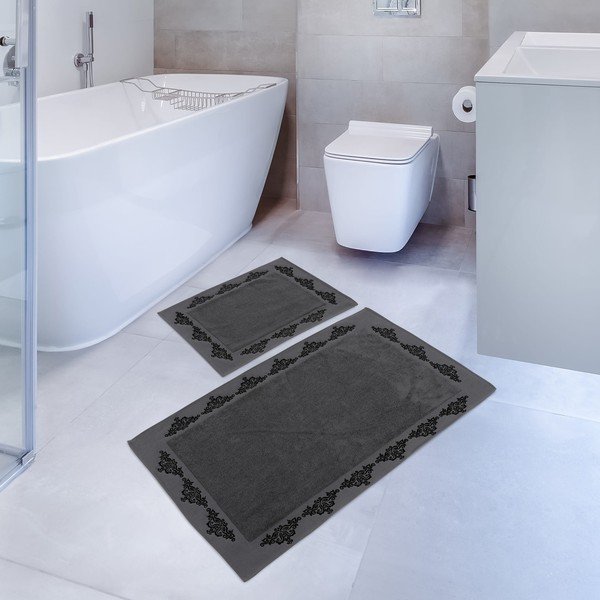Set di 2 tappetini da bagno in cotone grigio scuro Hobby Sapphire - Foutastic