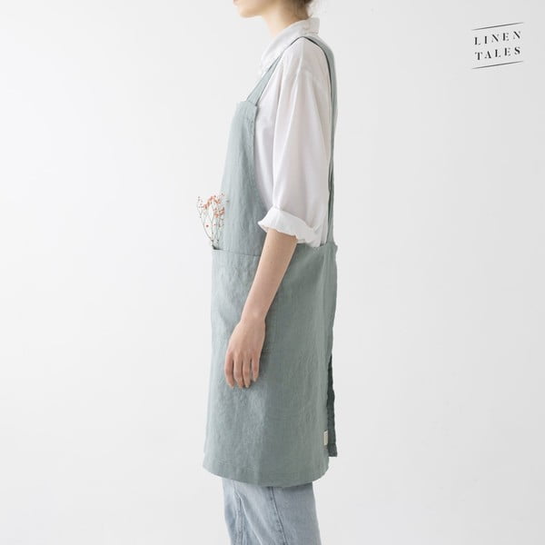 Grembiule di lino verde Crossback, lunghezza 80 cm Milieu - Linen Tales-image-2