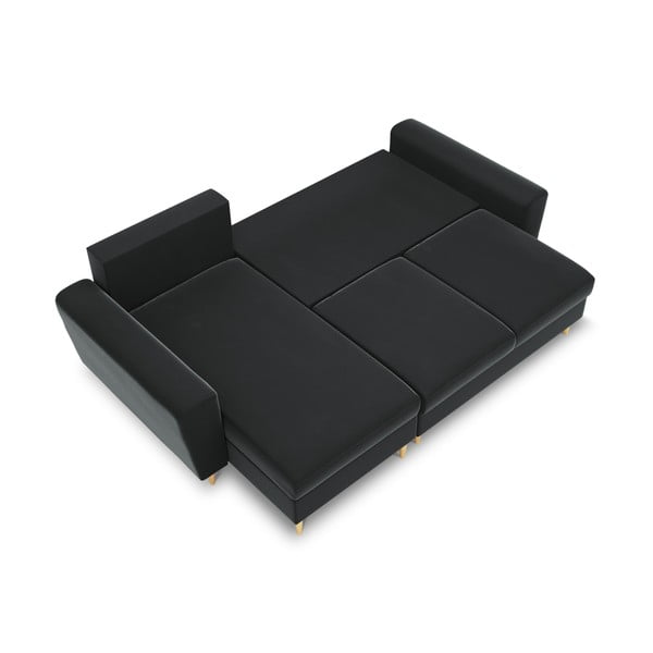 Divano angolare grigio scuro allungabile e con contenitore con rivestimento in velluto Kyoto – Cosmopolitan Design-image-1