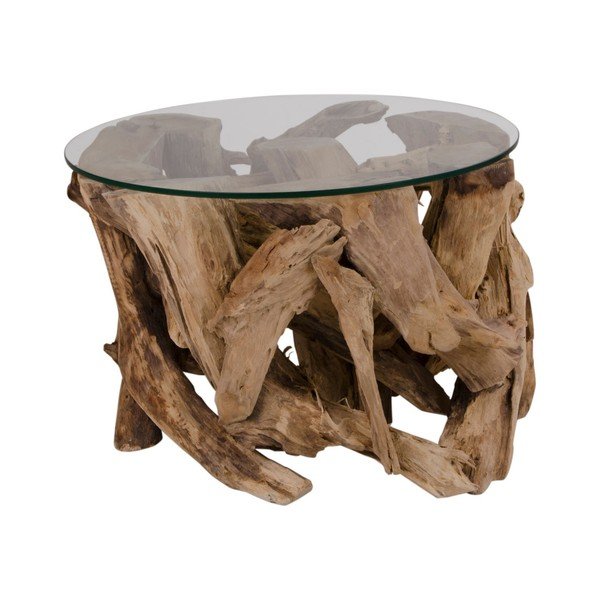 Tavolino rotondo marrone con piano in vetro ø 60 cm Grand Canyon - House Nordic-image-1