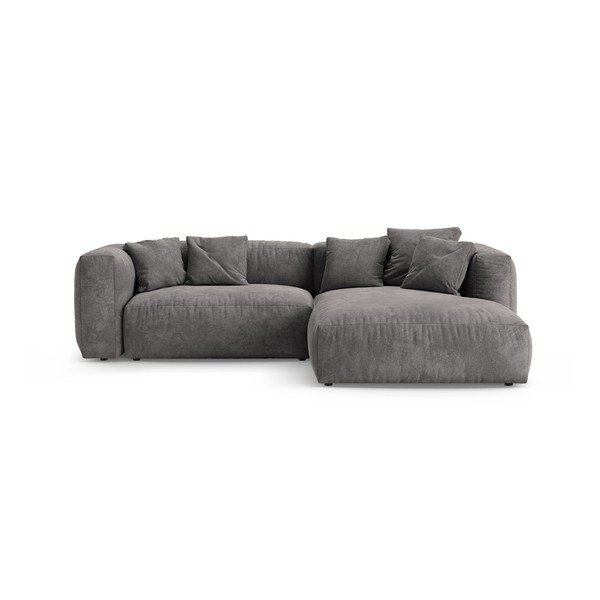 Divano angolare componibile grigio allungabile (con penisola a destra/con chaise lounge) con rivestimento in velluto – Micadoni 