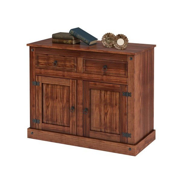 Cassettiera a due ante in legno di pino massiccio Alfredo, colore marrone scuro - Støraa