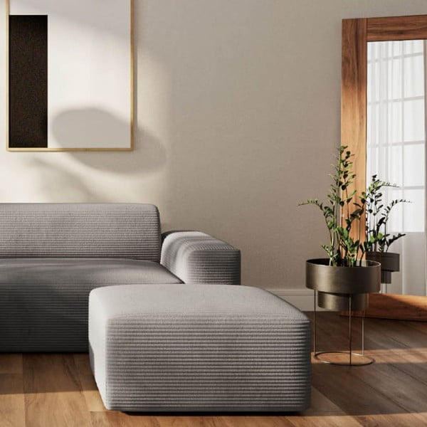 Divano angolare grigio (con penisola a sinistra e chaise lounge) rivestito in velluto a coste Villet – Rodier-image-4