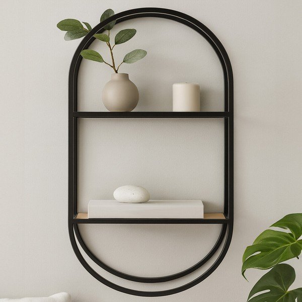 Mensola nera/di colore naturale in metallo con ripiani multipli 35 cm Mataram – Premier Housewares-image-1