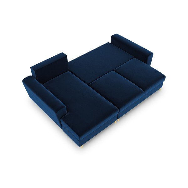 Divano angolare blu allungabile e con contenitore (con penisola a sinistra/con chaise lounge) con rivestimento in velluto Kyoto – Cosmopolitan Design-image-2