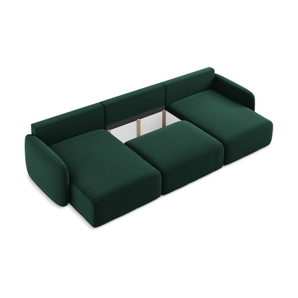 Divano angolare verde scuro allungabile/con contenitore (a U) con rivestimento in velluto Kalena – Makamii-image-4