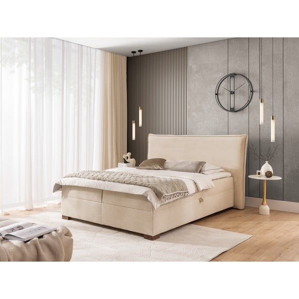 Letto boxspring beige con contenitore 200x200 cm Lysa – Ropez-image-1