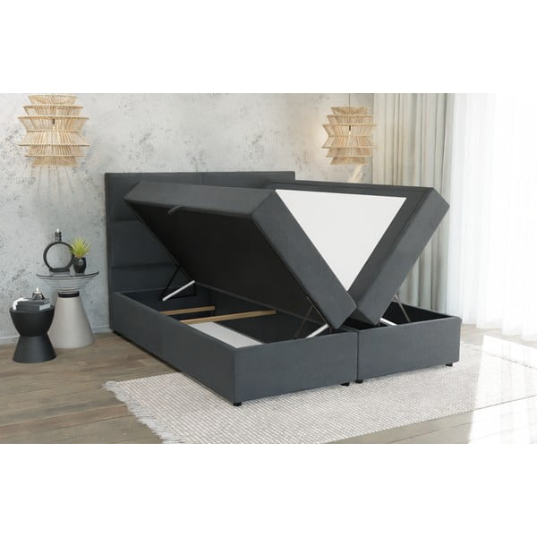 Letto boxspring grigio con spazio contenitivo 180x200 cm - Ropez-image-2
