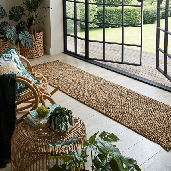 Passatoia di colore naturale in iuta tessuta a mano 60x150 cm Jute Boucle – Flair Rugs-image-1