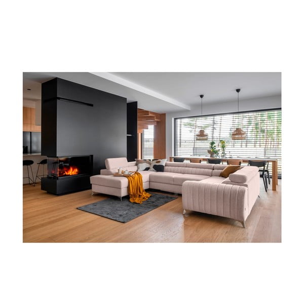 Divano angolare rosa allungabile/con contenitore (con penisola a sinistra/a U) Louis – ELTAP-image-1