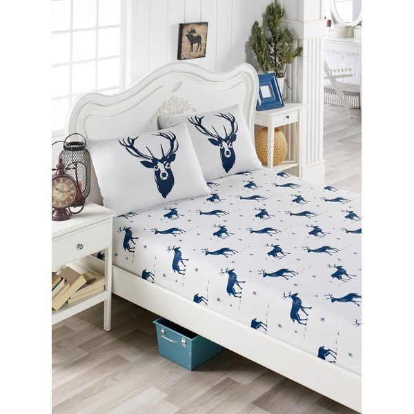 Set di lenzuola e 2 federe in misto cotone per letto matrimoniale EnLora Home Blu scuro, 160 x 200 cm Geyik - Mijolnir
