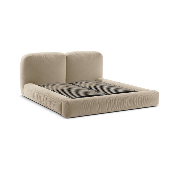 Letto matrimoniale imbottito beige con contenitore con rete inclusa 200x200 cm Martina – Micadoni -image-3