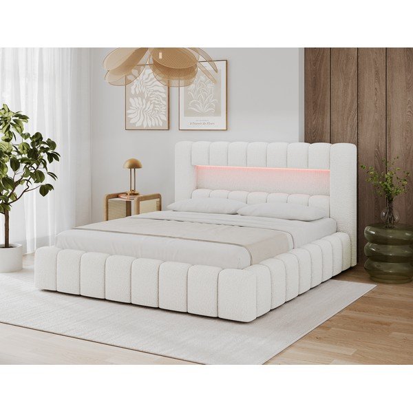 Letto matrimoniale imbottito color crema con contenitore con rete inclusa 180x200 cm Lamica – ELTAP-image-3