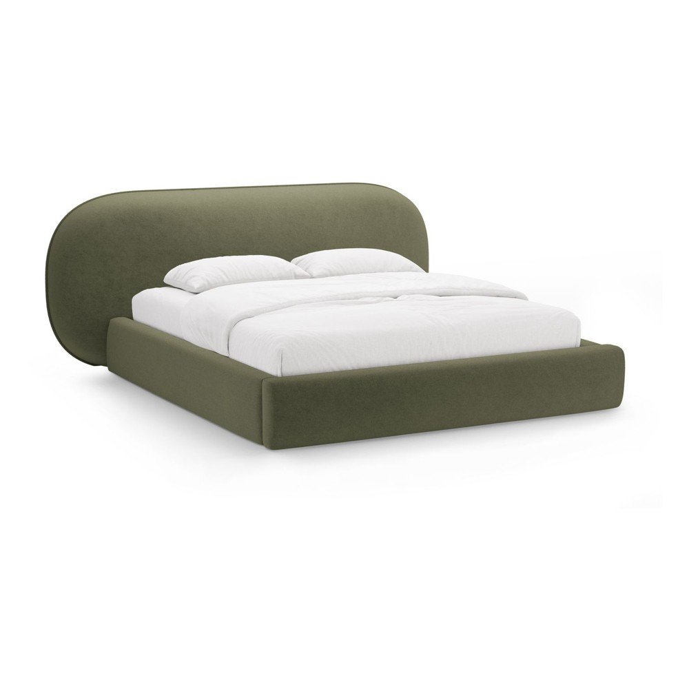 Letto matrimoniale imbottito verde con contenitore con rete inclusa 200x200 cm Ovalo – Micadoni  | Letti matrimoniali