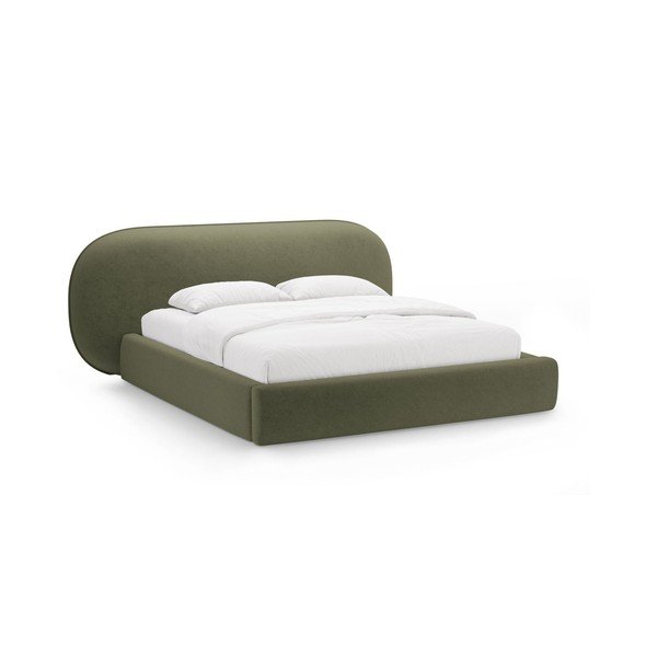 Letto matrimoniale imbottito verde con contenitore con rete inclusa 200x200 cm Ovalo – Micadoni 
