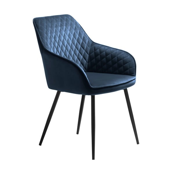 Sedia da pranzo blu in imbottito con braccioli Milton – Unique Furniture