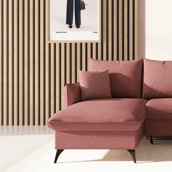 Divano angolare rosa allungabile e con contenitore (con penisola a sinistra e chaise lounge) Brim – Rodier-image-4