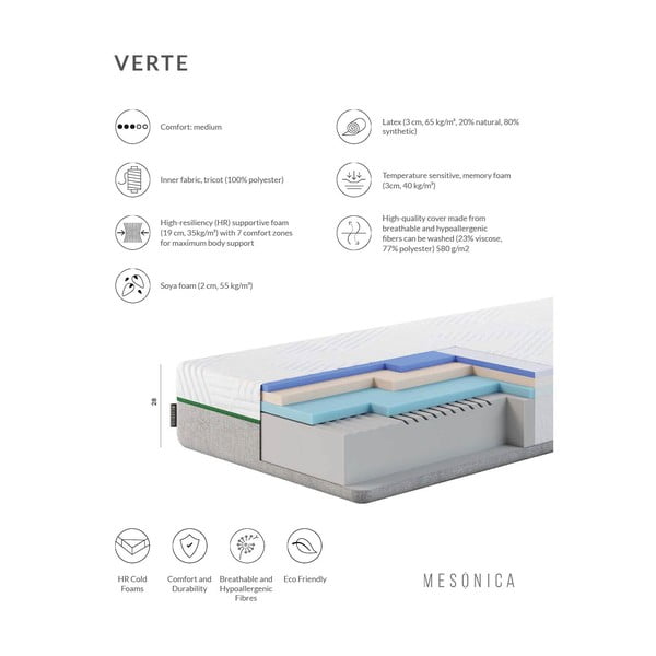 Materasso in lattice medio duro 140x200 cm Verte - MESONICA-image-3