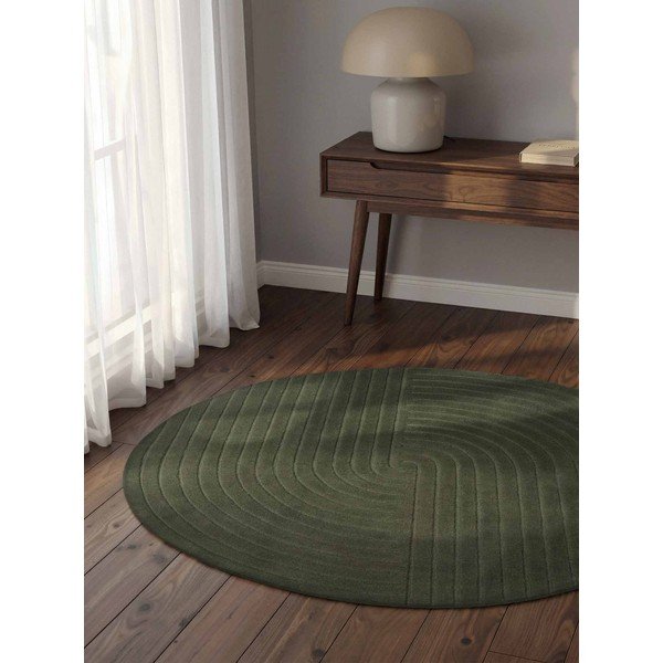 Tappeto rotondo verde scuro in lana tessuto a mano ø 120 cm Arcura – Vikosa-image-1