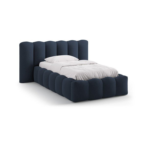 Letto singolo imbottito blu con contenitore con rete inclusa 90x200 cm Lupine – Micadoni 