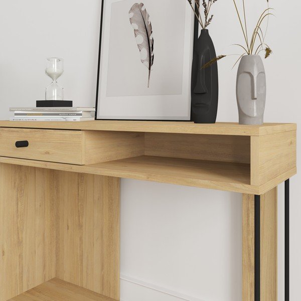 Consolle con piano in rovere decorato in colore naturale 35x100 cm Saturne - Marckeric-image-4