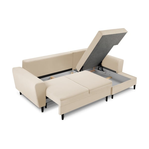 Divano angolare beige allungabile e con contenitore (con penisola a destra/con chaise lounge) con rivestimento in velluto a coste Kyoto – Cosmopolitan Design-image-3