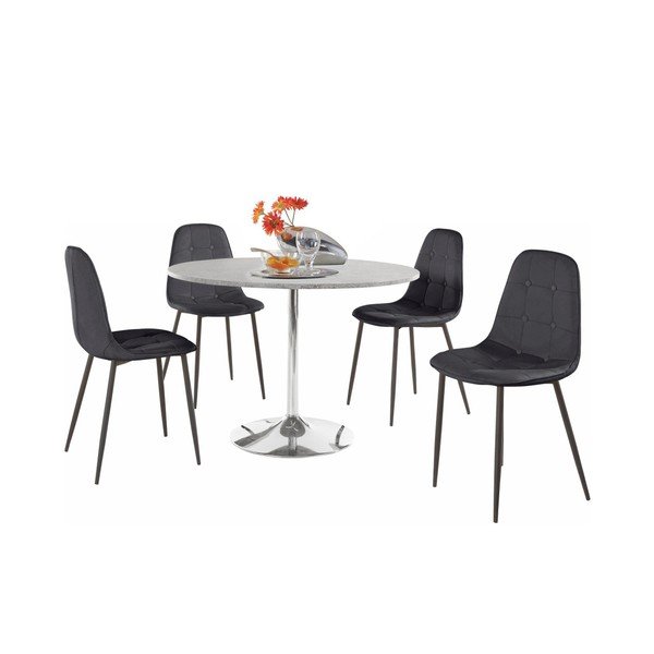 Set di tavolo rotondo e 4 sedie nere Terri Concrete - Støraa-image-1