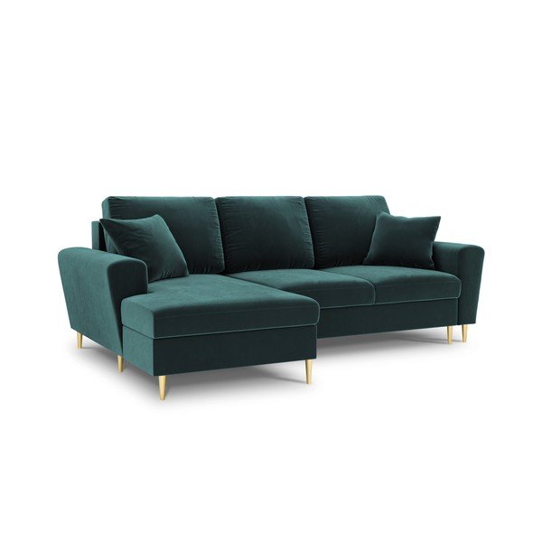 Divano angolare color petrolio allungabile e con contenitore (con penisola a sinistra/con chaise lounge) con rivestimento in velluto Kyoto – Cosmopolitan Design-image-1