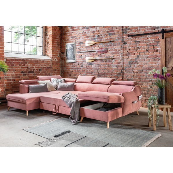 Divano letto angolare a U in velluto rosa chiaro (angolo sinistro) Sweet Harmony - Miuform-image-3