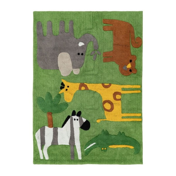 Tappeto per bambini in cotone lavabile verde 120x160 cm Animals - Ixia