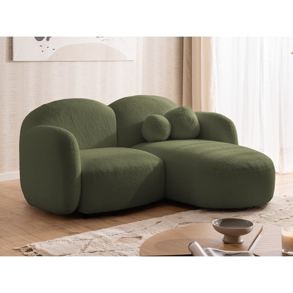 Divano angolare verde (con penisola a destra/con chaise lounge) con rivestimento in bouclé Orbit – Ropez-image-4