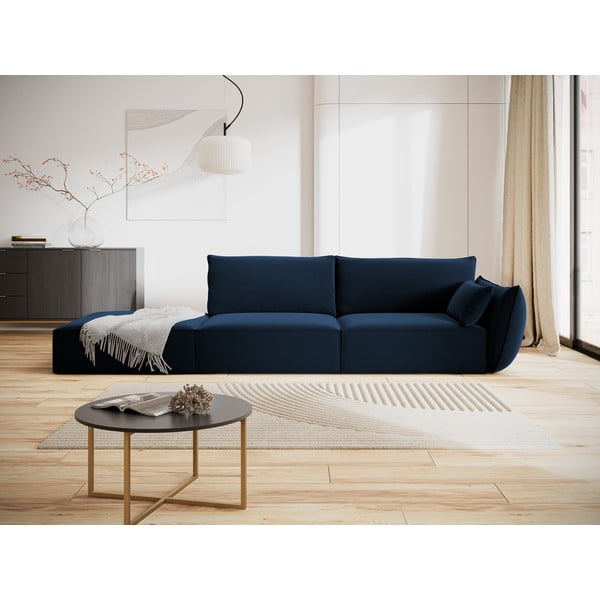 Divano blu scuro con penisola a destra con rivestimento in velluto 264 cm Vanda – Mazzini Sofas-image-1
