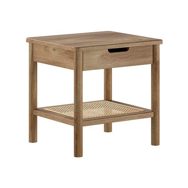 Comodino di colore naturale in rovere massiccio con ripiani Olive – Vipack