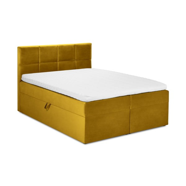 Letto matrimoniale in velluto giallo senape Mimicry, 200 x 200 cm - Mazzini Beds