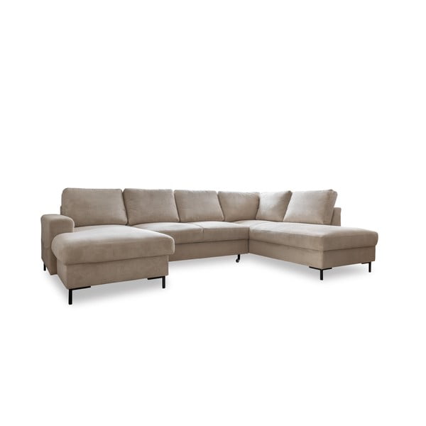 Divano letto angolare in velluto a coste beige (angolo destro) Lofty Lilly - Miuform
