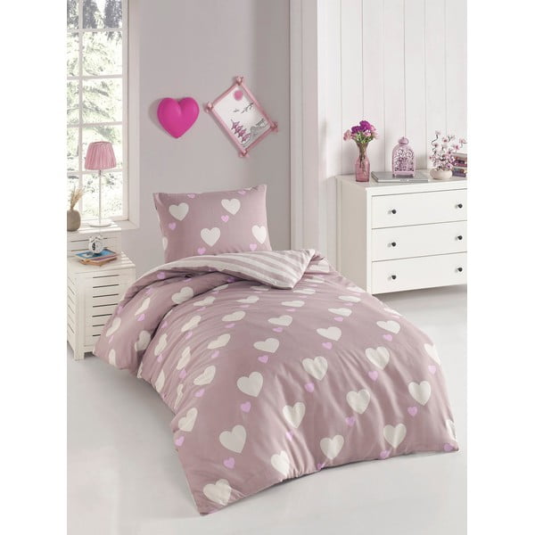 Set copripiumino e federa rosa polveroso per letto singolo 140x200 cm Herz – Mijolnir