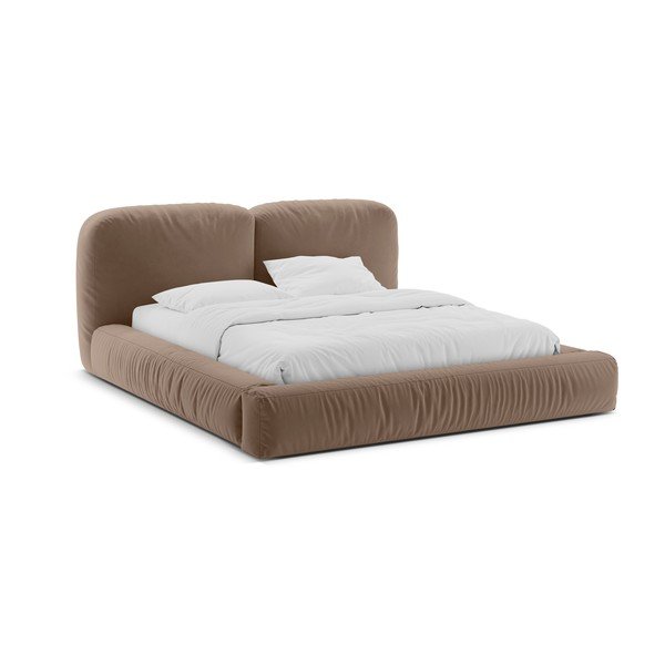Letto matrimoniale imbottito marrone chiaro con contenitore con rete inclusa 200x200 cm Martina – Micadoni 