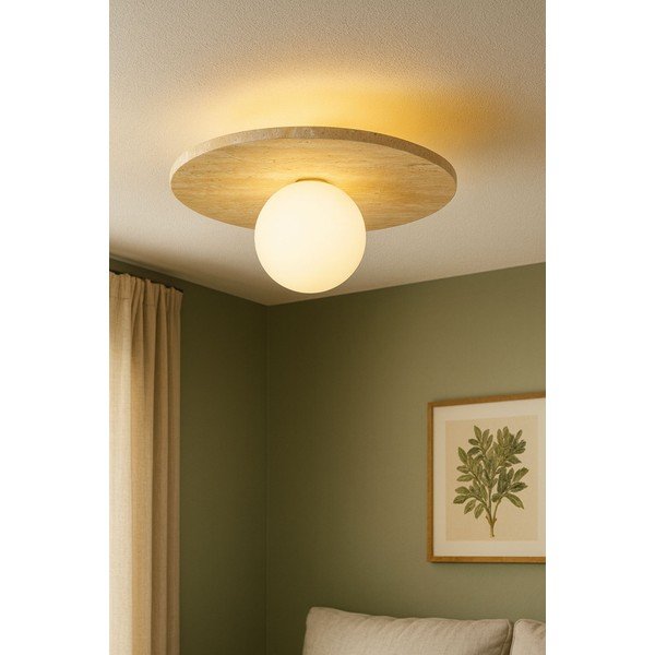 Plafoniera beige in pietra con paralume in vetro ø 12 cm Hilde – Opviq lights-image-2