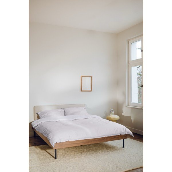 Letto matrimoniale imbottito/in truciolato colore naturale scuro con effetto noce con rete inclusa 200x200 cm Streiko – noo.ma-image-1