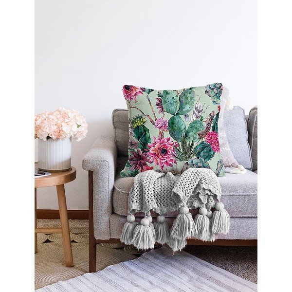 Federa verde in misto cotone Cactus, 55 x 55 cm - Minimalist Cushion Covers-image-2