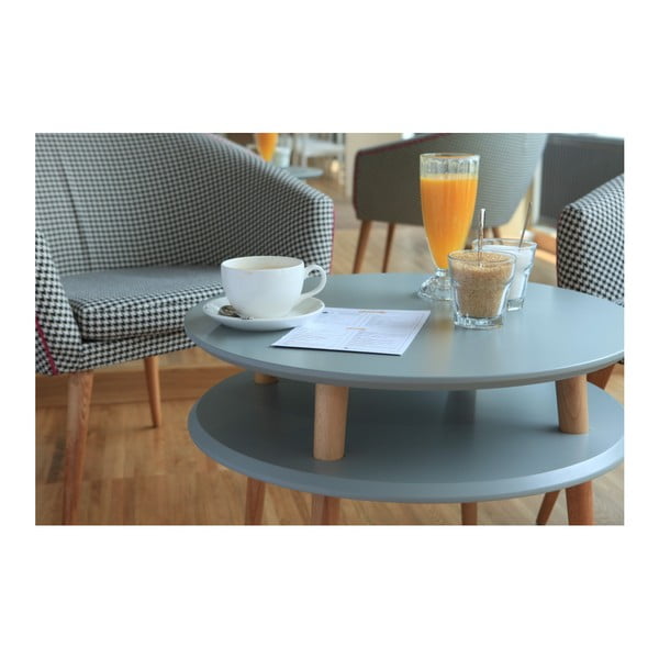 Tavolino grigio chiaro con gambe naturali UFO, Ø 70 cm Ufo - Ragaba-image-2