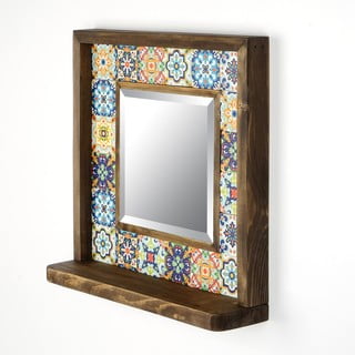 Specchio da parete con mensola con cornice in pietra 32,5x33 cm - Wallity